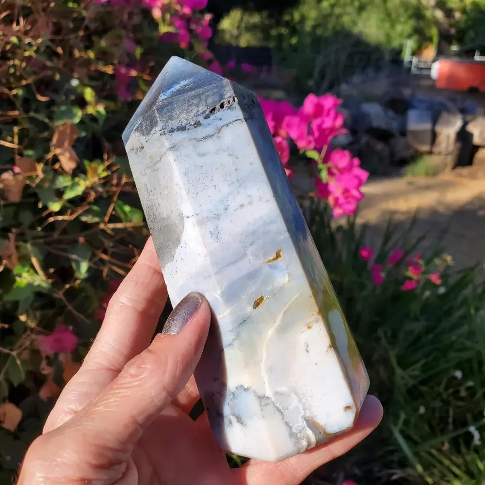 Ocean Jasper Blue Pink Druzy Sea Crystal Tower Point 508 grams